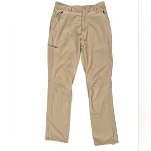 Columbia hiking pants men's 34 x32L tan lightweight elastic waist back stretch